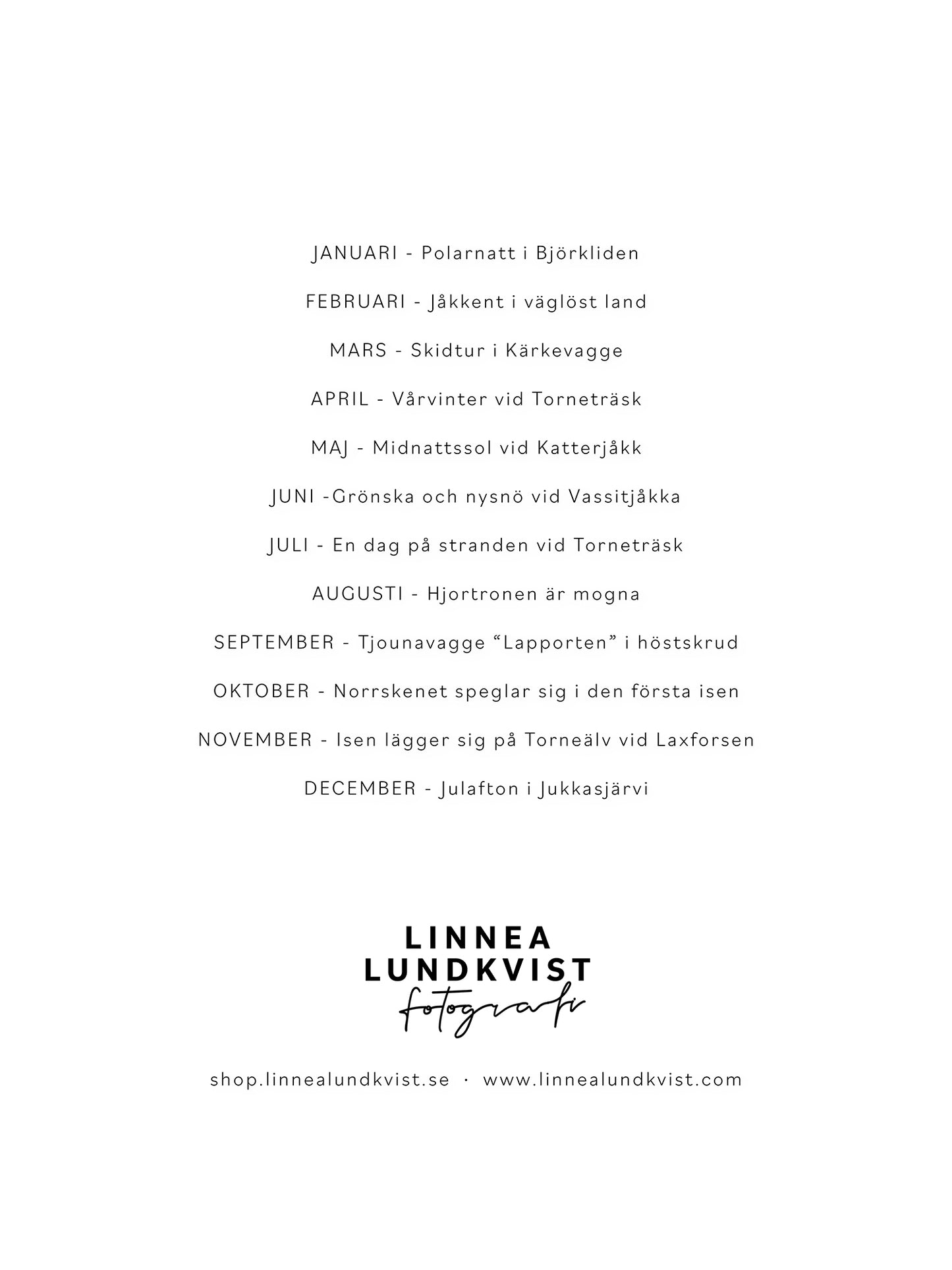 Kalender 2027 baksida fotograf Linnea Lundkvist