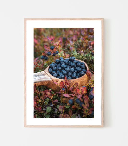 Blåbär i kåsa, art print blåbärskåsan av fotograf Linnea Lundkvist.