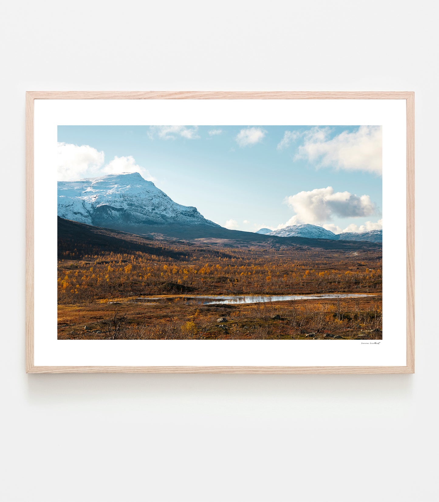 Höstglöd och snö i Vassijaure Riksgränsen. Art print av fotograf Linnea Lundkvist.