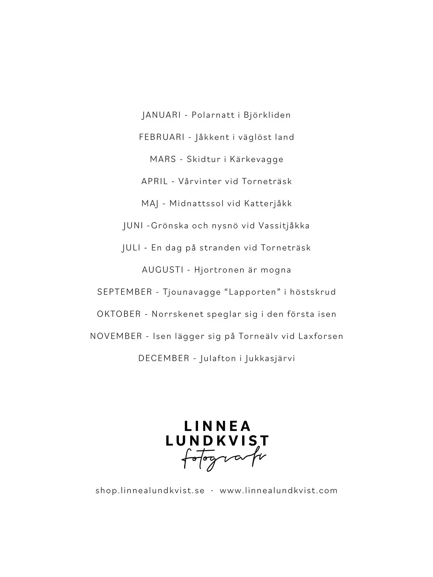 Kalender 2027 baksida fotograf Linnea Lundkvist