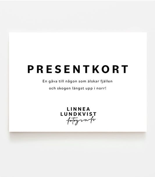 Digitalt preentkort. En gåva till någon som älskar fjällen och skogen längst upp i niorr.